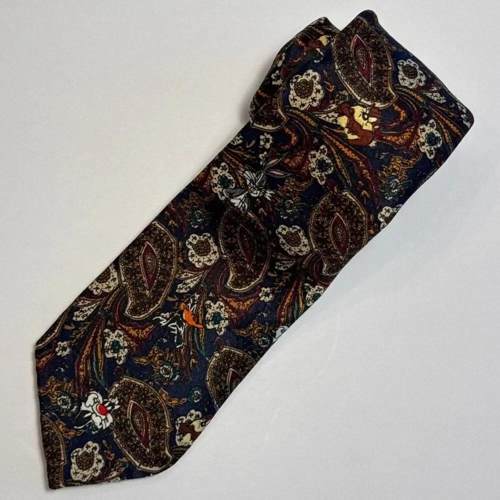 Vintage LOONEY TUNES Paisley 1993 Necktie Bugs Bunny Daffy Duck Sylvester 50